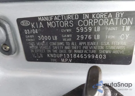 2004 Kia Sedona Ex/Lx from USA, damaged, VIN KNDUP131846599403